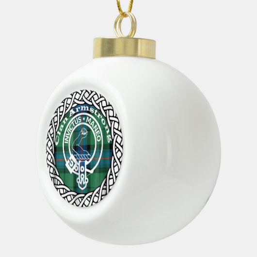 Scottish Clan Armstrong Tartan en Crest Keramische Bal Ornament (Rechts)