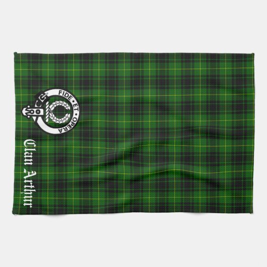 Scottish Clan Arthur/MacArthur Crest & Tartan Theedoek (Horizontaal)