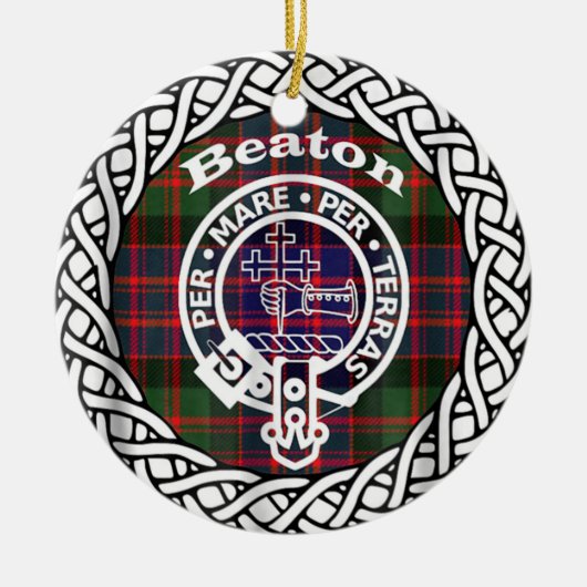 Scottish Clan Beaton Tartan en Crest Keramisch Ornament (Voorkant)