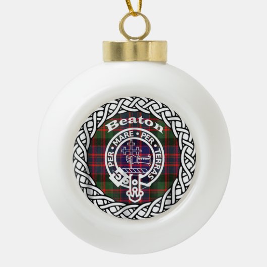 Scottish Clan Beaton Tartan en Crest Keramische Bal Ornament (Voorkant)