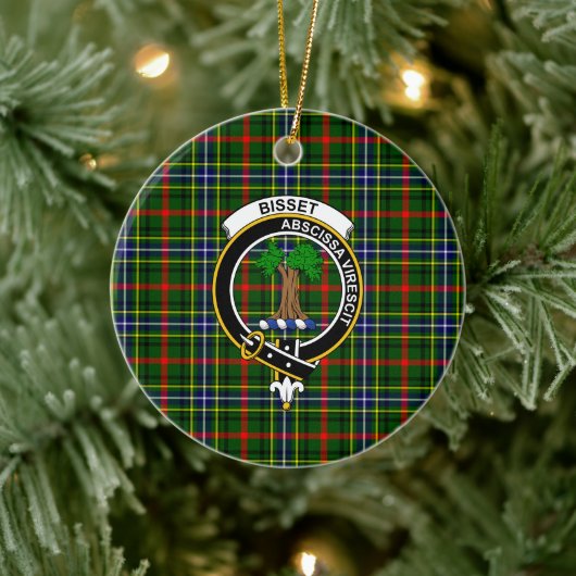 Scottish Clan Bisset Pattern Tartan en Crest Keramisch Ornament (Boom)