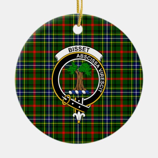 Scottish Clan Bisset Pattern Tartan en Crest Keramisch Ornament (Voorkant)