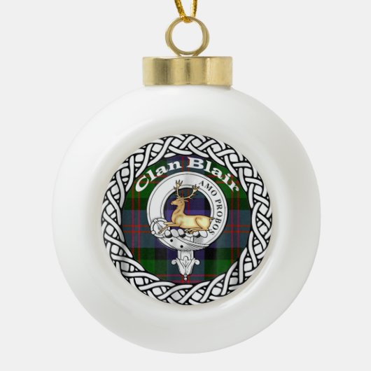 Scottish Clan Blair Old Tartan and Crest Keramische Bal Ornament (Voorkant)