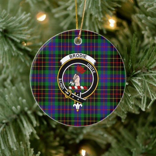 Scottish Clan Brodie Hunting Tartan and Crest Keramisch Ornament (Boom)