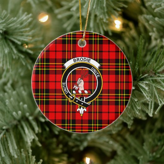 Scottish Clan Brodie Modern Tartan en Crest Keramisch Ornament (Boom)