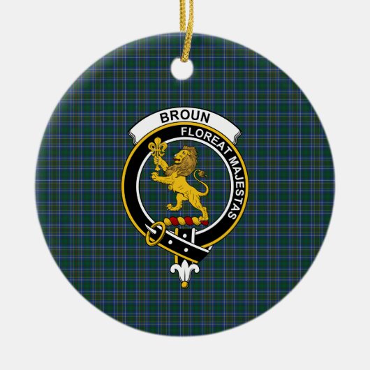 Scottish Clan Broun Tartan en Crest Keramisch Ornament (Voorkant)