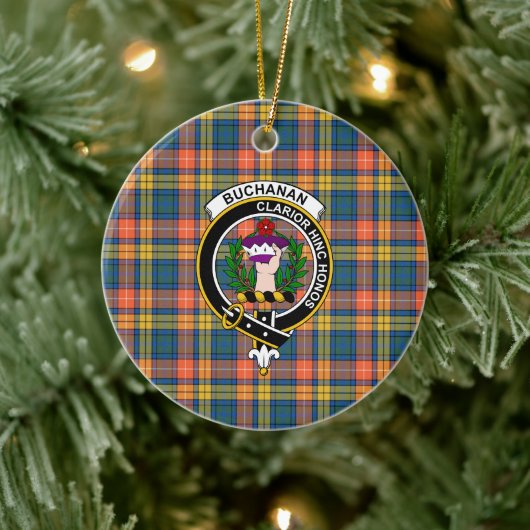 Scottish Clan Buchanan Ancient Tartan en Crest Keramisch Ornament (Boom)