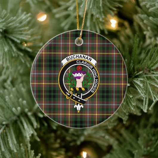 Scottish Clan Buchanan Hunting Tartan and Crest Keramisch Ornament (Boom)