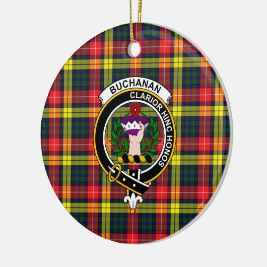 Scottish Clan Buchanan Modern Tartan en Crest Keramisch Ornament (Links)