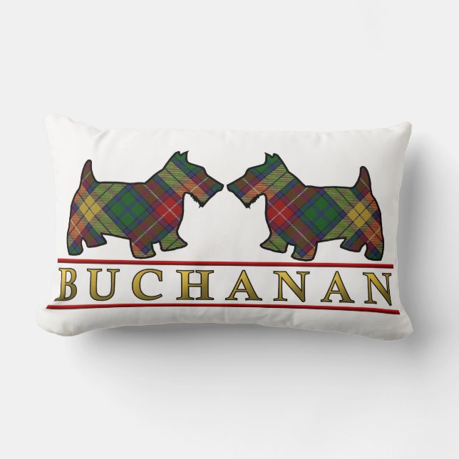 Scottish Clan Buchanan Tartan Scottie Dogs Kussen (Voorkant)