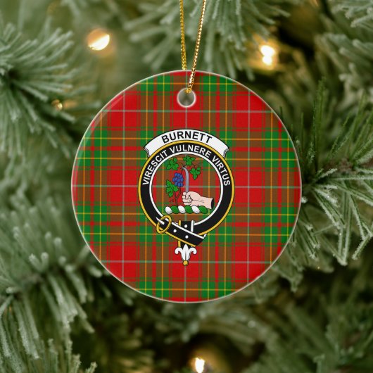 Scottish Clan Burnett Ancient Tartan en Crest Keramisch Ornament (Boom)