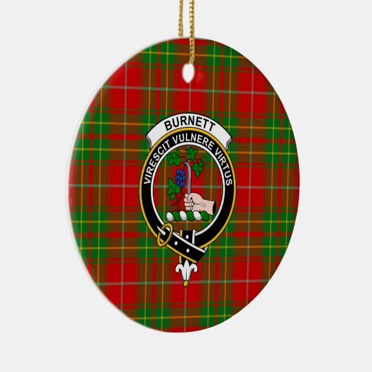 Scottish Clan Burnett Ancient Tartan en Crest Keramisch Ornament (Rechts)