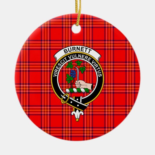 Scottish Clan Burnett Modern Tartan en Crest Keramisch Ornament (Voorkant)