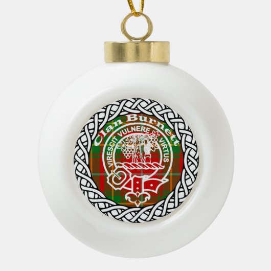 Scottish Clan Burnett Tartan en Crest Keramische Bal Ornament (Voorkant)
