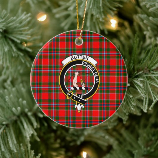 Scottish Clan Butter Check Tartan and Crest Keramisch Ornament (Boom)