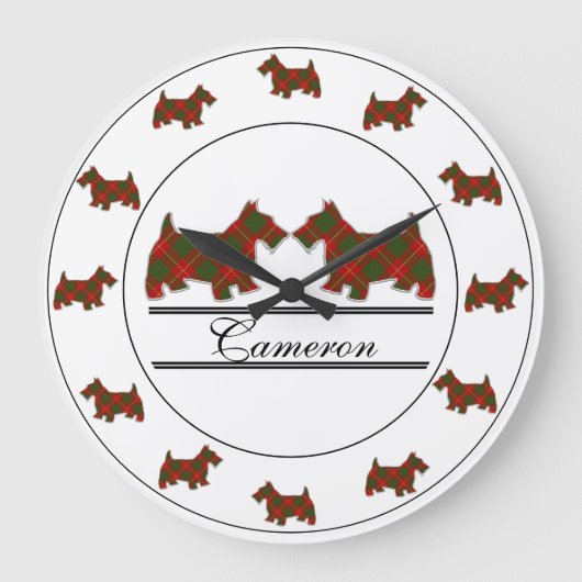 Scottish Clan Cameron Tartan Pset Scottie Dogs Grote Klok (Voorkant)