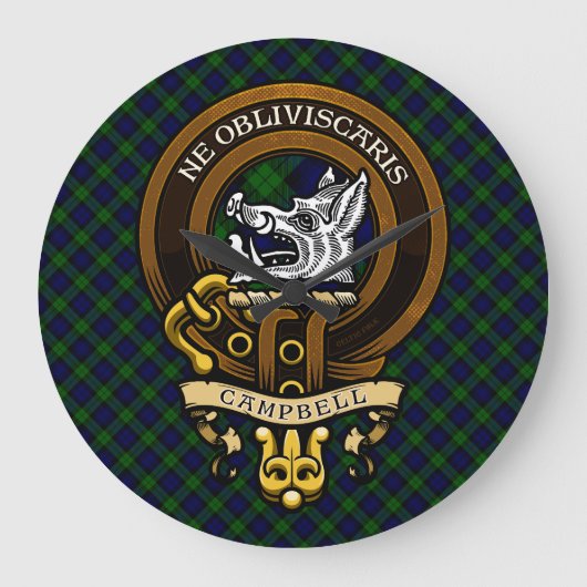 Scottish Clan Campbell Badge en Crest Grote Klok (Voorkant)