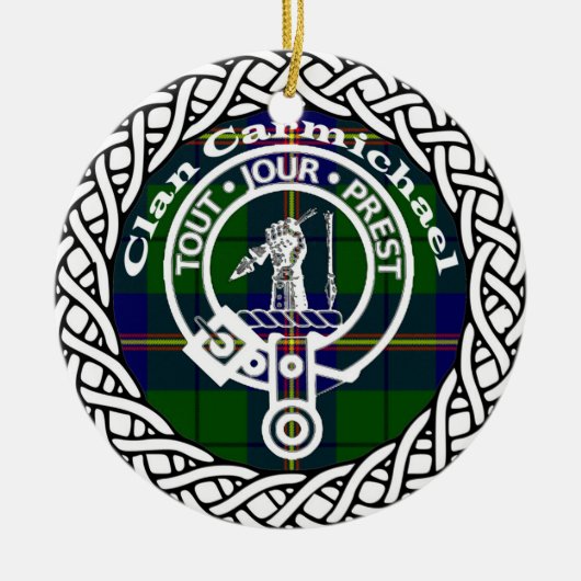 Scottish Clan Carmichael Tartan en Crest Keramisch Ornament (Voorkant)