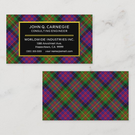 Scottish Clan Carnegie Tartan Pset Visitekaartje (Voorkant / Achterkant)