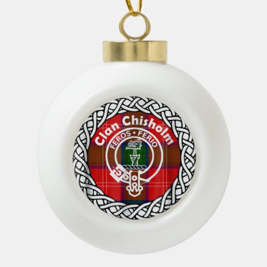 Scottish Clan Chisholm Tartan en Crest Keramische Bal Ornament (Voorkant)