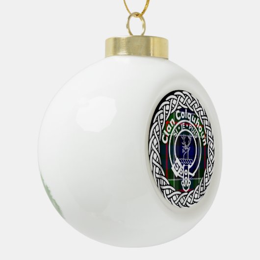 Scottish Clan Colquhoun Tartan en Crest Keramische Bal Ornament (Links)
