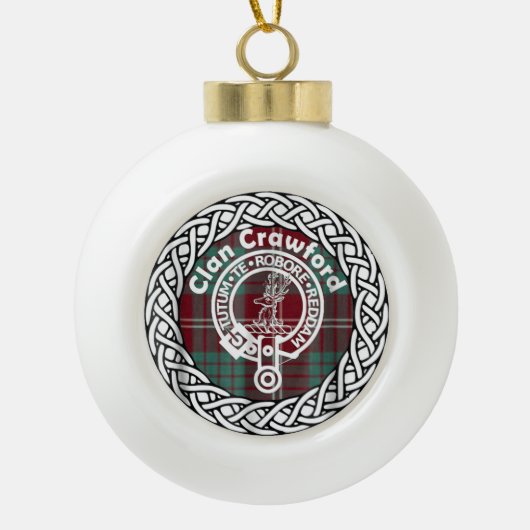Scottish Clan Crawford Tartan en Crest Keramische Bal Ornament (Voorkant)