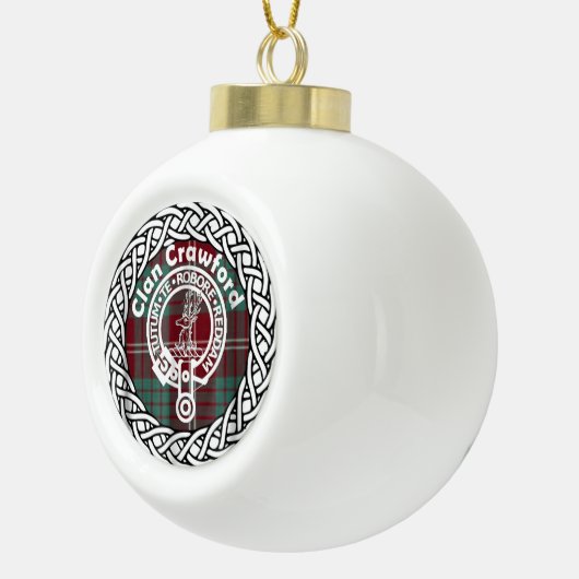 Scottish Clan Crawford Tartan en Crest Keramische Bal Ornament (Rechts)