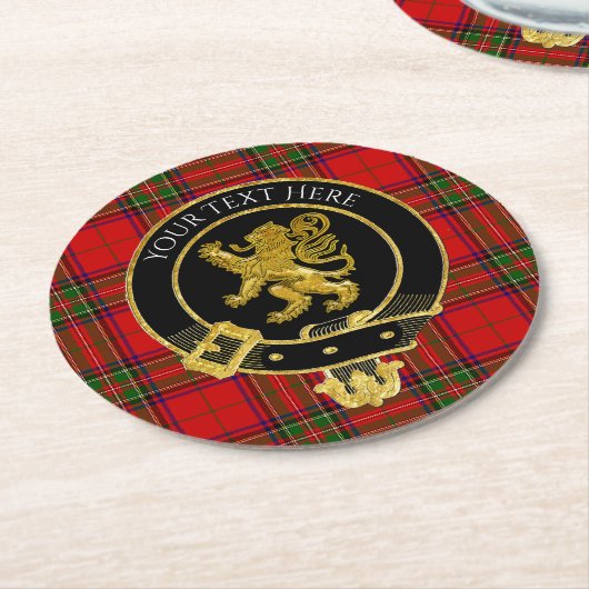 Scottish Clan Crest Rampart Tartan Ronde Kartonnen Onderzetter (Gebogen)