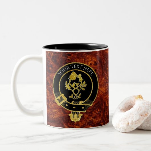 Scottish Clan Crest Roos Thistle Burl Pattern Tweekleurige Koffiemok (Met donut)