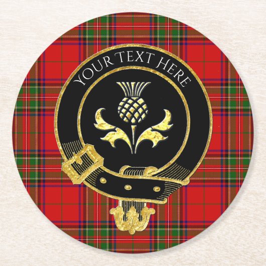 Scottish Clan Crest Thistle Tartan Ronde Kartonnen Onderzetter (Voorkant)