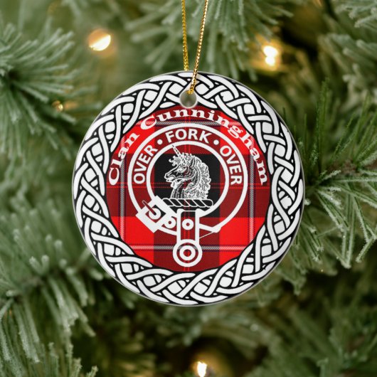 Scottish Clan Cunningham Tartan en Crest Keramisch Ornament (Boom)