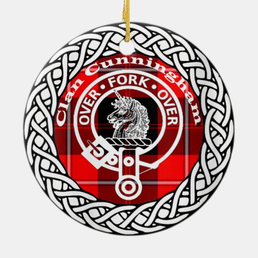 Scottish Clan Cunningham Tartan en Crest Keramisch Ornament (Achterkant)