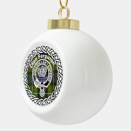 Scottish Clan Ferguson Tartan en Crest Keramische Bal Ornament (Rechts)