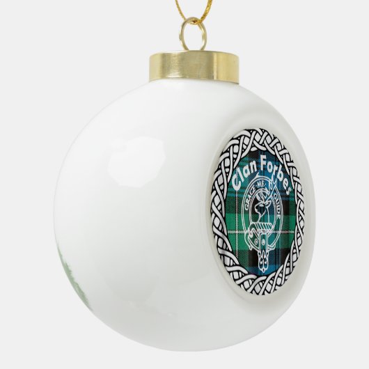 Scottish Clan Forbes Tartan en Crest Keramische Bal Ornament (Links)