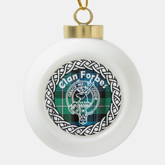 Scottish Clan Forbes Tartan en Crest Keramische Bal Ornament (Voorkant)