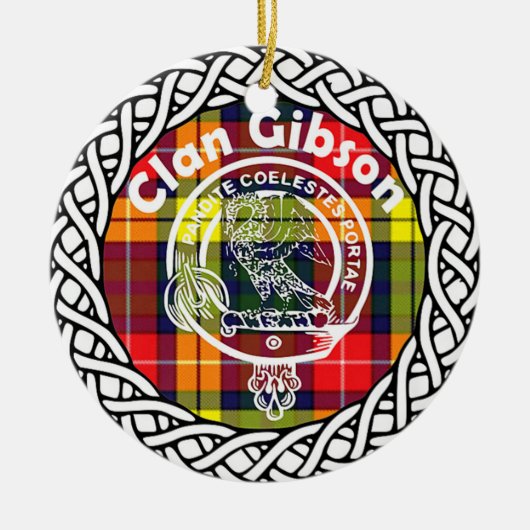 Scottish Clan Gibson Tartan en Crest Keramisch Ornament (Voorkant)
