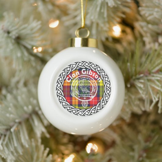 Scottish Clan Gibson Tartan en Crest Keramische Bal Ornament (Boom)
