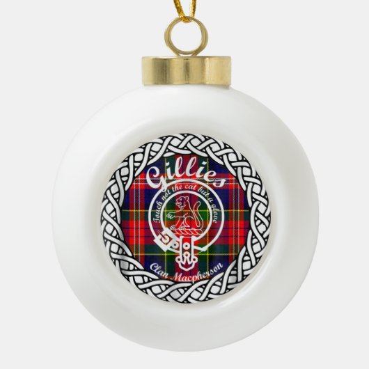 Scottish Clan Gillies Tartan en Crest Keramische Bal Ornament (Voorkant)
