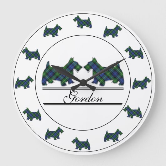 Scottish Clan Gordon Tartan Pset Scottie Dogs Grote Klok (Voorkant)