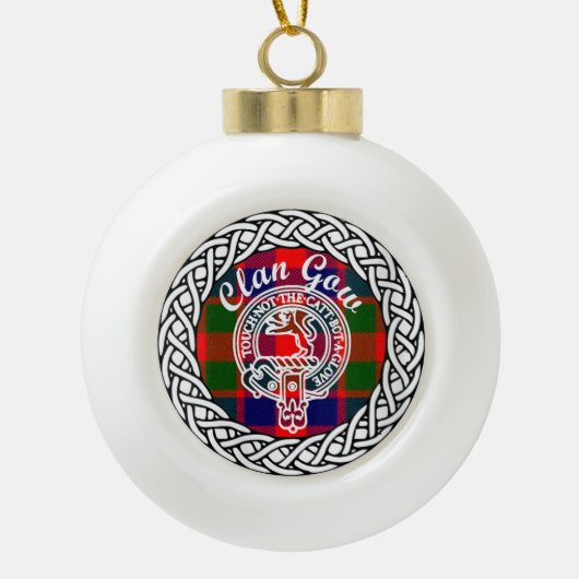 Scottish Clan Gow Tartan en Crest Keramische Bal Ornament (Voorkant)