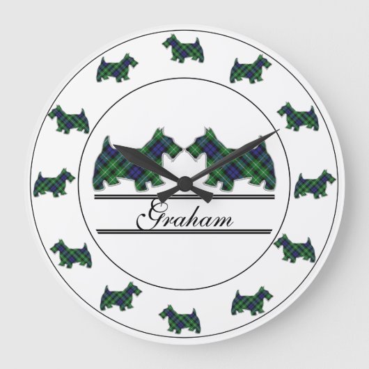 Scottish Clan Graham Tartan Pset Scottie Dogs Grote Klok (Voorkant)