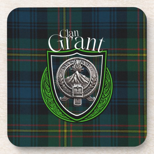 Scottish Clan Grant Tartan en Crest Bier Onderzetter (Voorkant)
