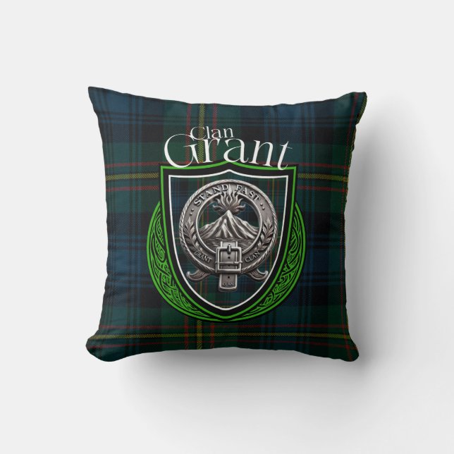 Scottish Clan Grant Tartan en Crest Kussen (Voorkant)