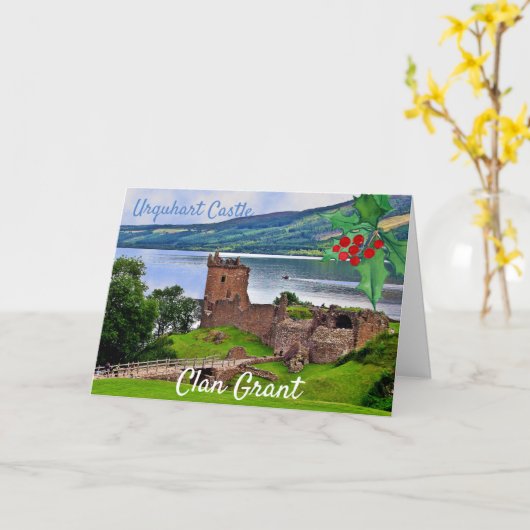 Scottish Clan Grant Urquhart Castle Christmas Kaart (Gele Bloem)