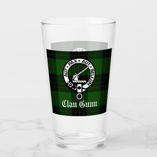 Scottish Clan Gunn Crest Badge en Tartan Glas (Voorkant)