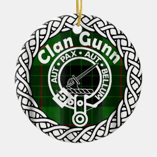 Scottish Clan Gunn Tartan en Crest Keramisch Ornament (Voorkant)
