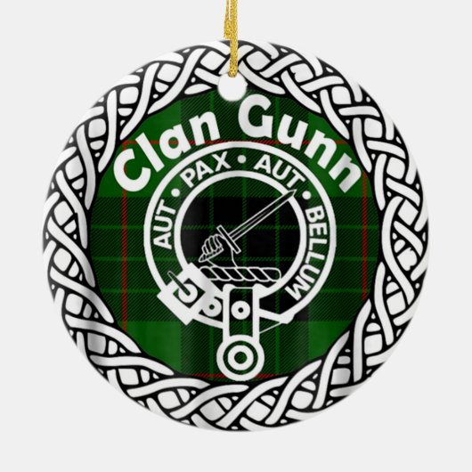 Scottish Clan Gunn Tartan en Crest Keramisch Ornament (Achterkant)