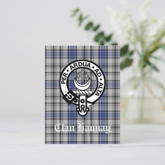 Scottish Clan Hannay Crest Badge en Tartan Custom Briefkaart (Staand voorkant)