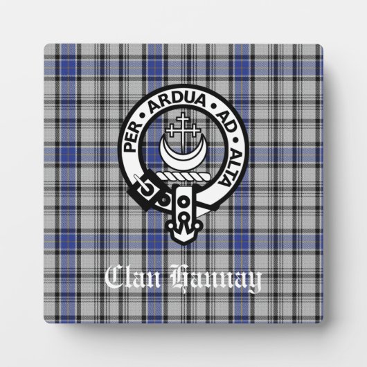 Scottish Clan Hannay Crest Badge en Tartan Custom Fotoplaat (Voorkant)