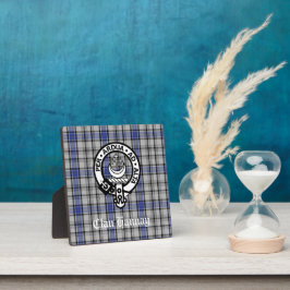 Scottish Clan Hannay Crest Badge en Tartan Custom Fotoplaat